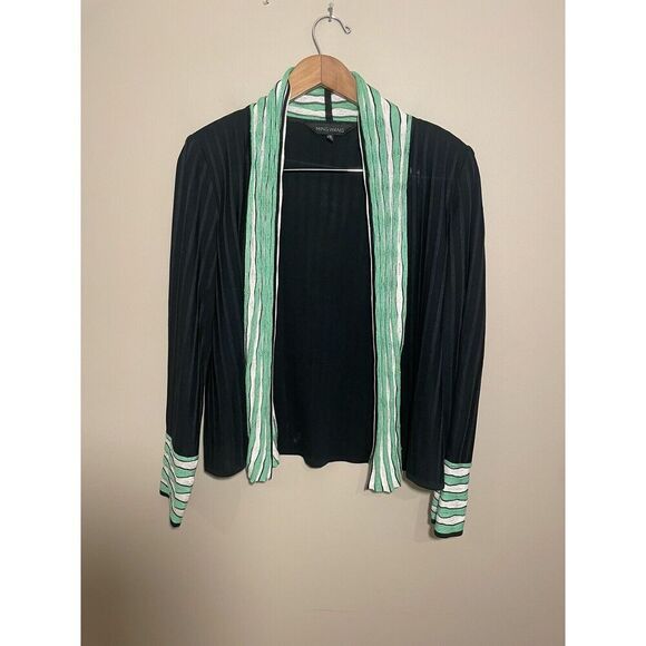 Ming Wang Career Jacket Cardigan Exquisite Black Green White Shawl Collar Med - Picture 2 of 5